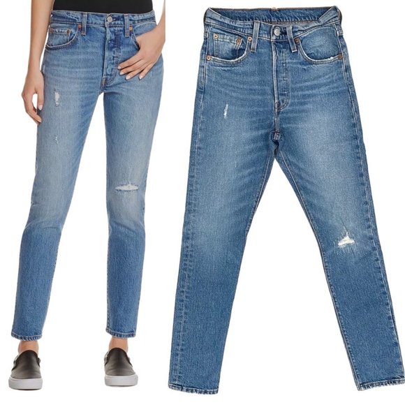 Levi's Premium 501 Distressed Skinny Jeans in Post Modern Blues Women's Size 24 - Picture 1 of 10